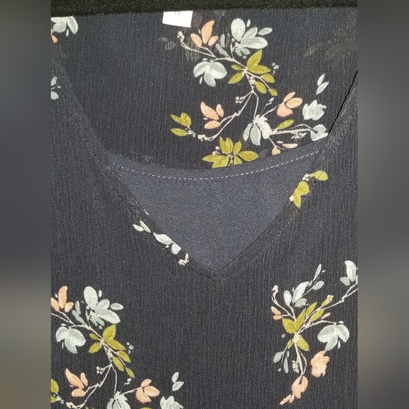 TIERED SILK DRESS NAVY JARDIN FLORAL Size 14 - Picture 4 of 9